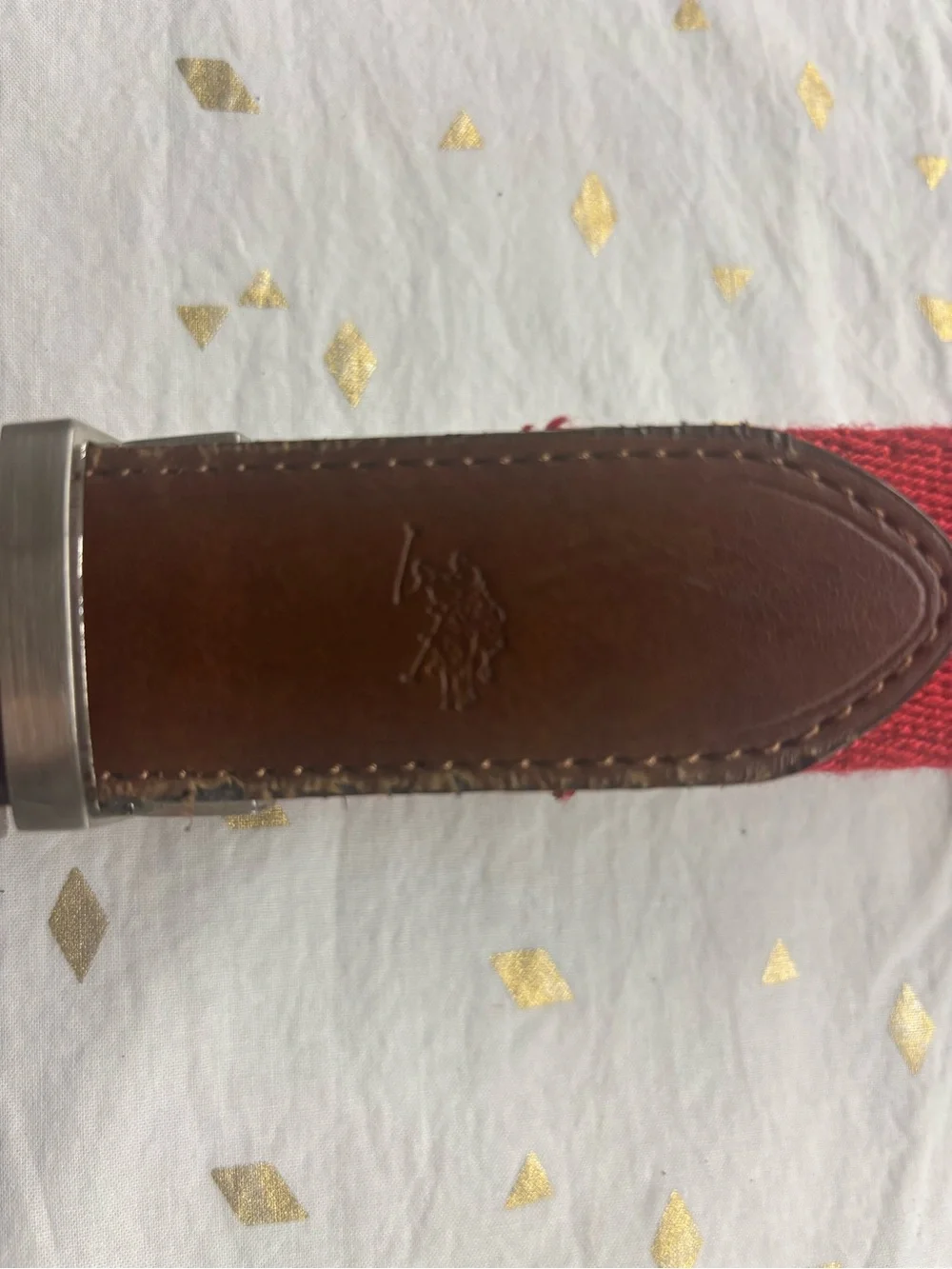 US Polo Association by Ralph Lauren Red Canvas Belt with Brown Leather Trim